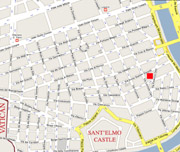 L'emplacement exact  Rome de l'appartement Sant'Elmo (carr rouge)